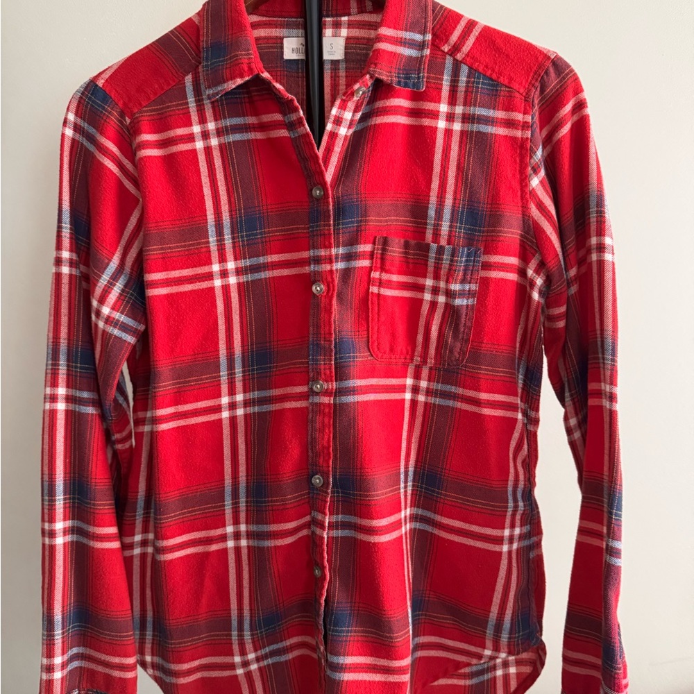 Hollister Red Plaid Button Down Shirt